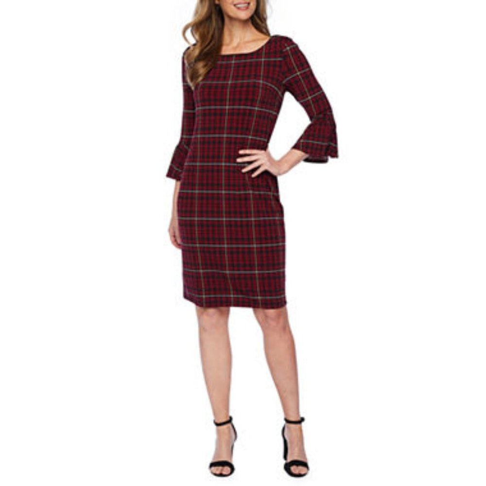 Liz Claiborne 34 Bell Sleeve Grid Sheath Dress